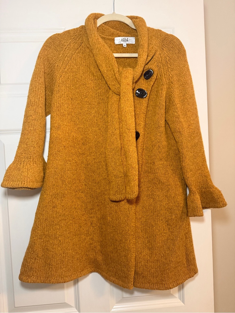 Tibi Golden Mustard Knit Button-Front Cardigan Coat